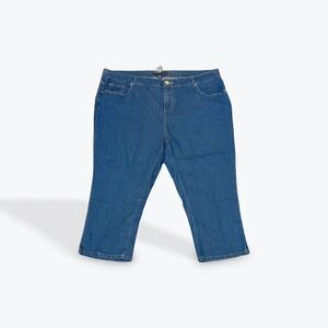 Blue Identity Womens 20W Medium Wash‎ Cropped Denim Jeans Bootcut Stretch